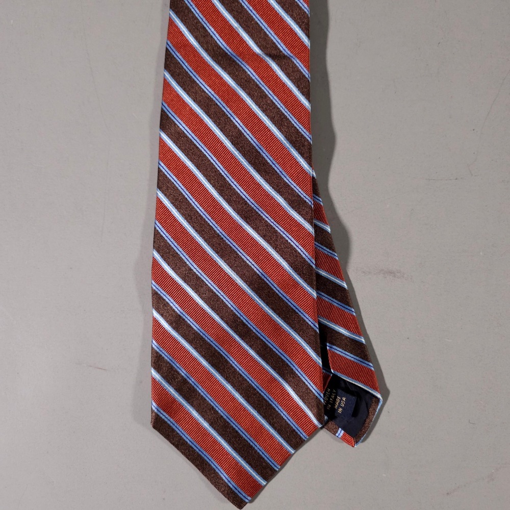 Brooks Brothers Necktie Mens OS Brown Orange Blue Striped Silk Makers Tie NWT